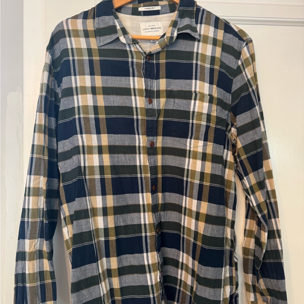 Lucky Brand Black and Green Casual Button Down Shirt